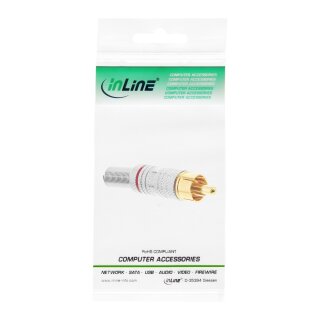 InLine® Cinchstecker Lötversion, Metall silber, Ring rot, für 6mm Kabel