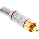 InLine® RCA metal male plug for soldering, silver, red ring, for 6mm cable
