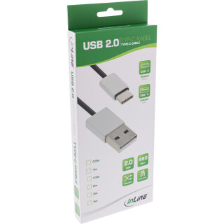 InLine® USB 2.0 Kabel, Typ C Stecker an A Stecker, schwarz/Alu, flexibel, 2m