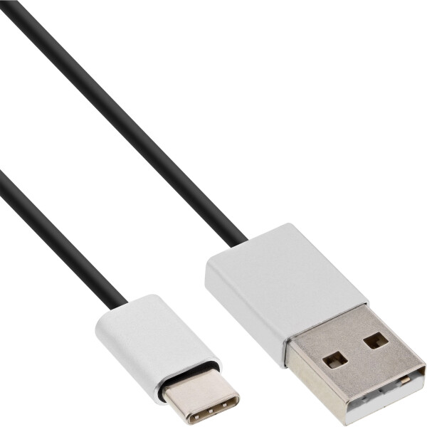 InLine® USB 2.0 Cable, Type C plug to A plug, black/alu, flexible, 2m