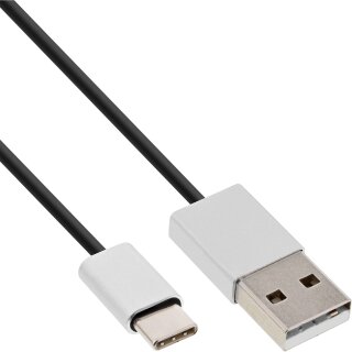 InLine® USB 2.0 Kabel, Typ C Stecker an A Stecker, schwarz/Alu, flexibel, 3m