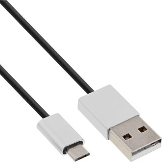 InLine® Micro-USB 2.0 Kabel, USB-A Stecker an Micro-B Stecker, schwarz/Alu, flexibel, 1m