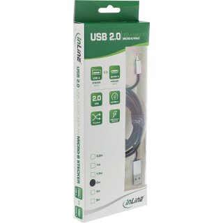 InLine® Micro-USB 2.0 Kabel, USB-A Stecker an Micro-B Stecker, schwarz/Alu, flexibel, 1m