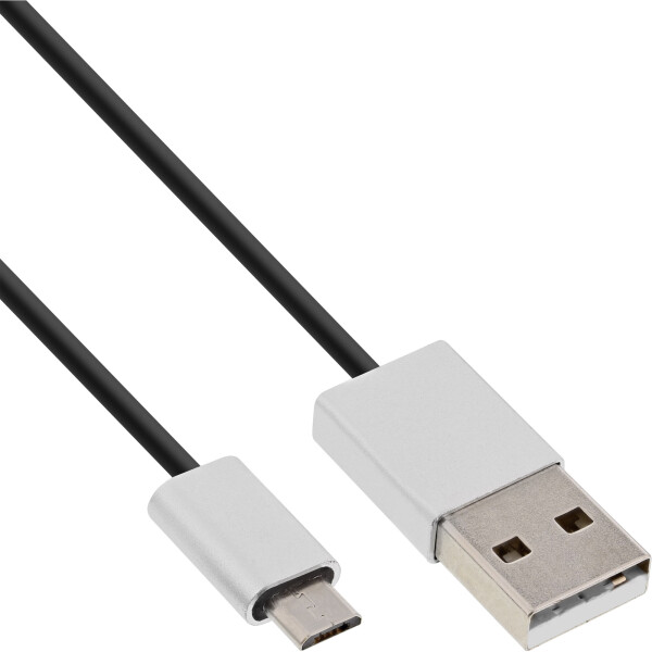 InLine® Micro-USB 2.0 Cable, USB-A plug to Micro-B plug, black/alu, flexible, 3m