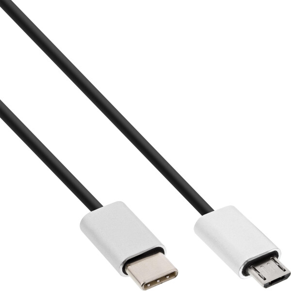 InLine® USB 2.0 Cable, Type C plug to Micro-B plug, black/alu, flexible, 0.5m