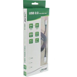InLine® USB 2.0 Spiralkabel, Typ C Stecker an Micro-B Stecker, schwarz/Alu, flexibel, 2m