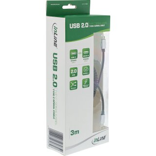 InLine® USB 2.0 Spiralkabel, Typ C Stecker an Micro-B Stecker, schwarz/Alu, flexibel, 3m