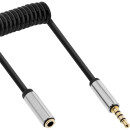 InLine® Slim Audio spiral cable 3,5mm M/F, 4-pin, Stereo, 1m