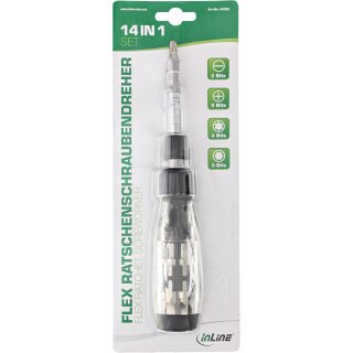 InLine Flex ratchet screwdriver with bit holder 14-in-1