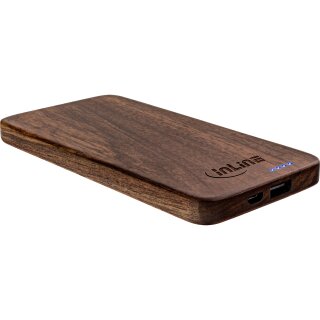 InLine® USB PowerBank 5.000mAh &ldquo;woodplate&ldquo; with LED Display real walnut wood