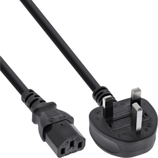 InLine® Power cable, England plug to 3pin IEC C13, black, H05VV-F, 3x0.75mm², 0,5m