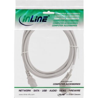 InLine Netzkabel, Schutzkontakt gewinkelt auf Kaltgertestecker C13, 3m, grau