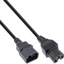 InLine® Power cable extension, hot condition connector IEC-C15 straight to IEC-C14 straight, 3.0m, black