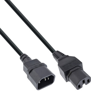 InLine Power cable extension, hot condition connector IEC-C15 straight to IEC-C14 straight, 5m, black