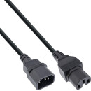 InLine® Power cable extension, hot condition connector IEC-C15 straight to IEC-C14 straight, 5m, black