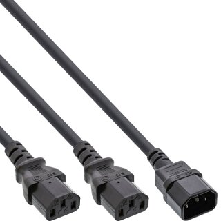 InLine® Power Y-Cable German Type F 1x IEC-C14 to 2x IEC-C13 3m