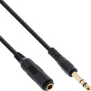 InLine® Headphone extension cable 6.3mm Stereo male to female, gold plated, black, 2m