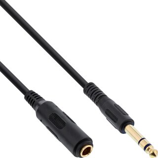 InLine Headphone extension cable 6.3mm Stereo male to female, gold plated, black, 3m