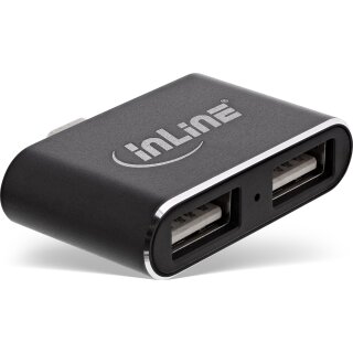 InLine® Mini USB 2.0 Hub, USB Typ-C Stecker auf 2x USB A Buchse, schwarz
