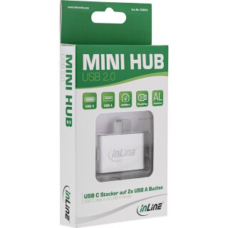 InLine® Mini USB 2.0 Hub, USB-C Stecker auf 2x USB A Buchse, silber