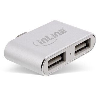 InLine Mini USB 2.0 Hub, USB Type-C M to 2x USB AF, silver