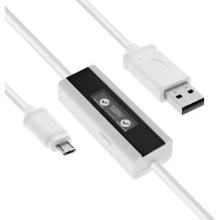 InLine® USB Smart Control, Multimeter, Ladeüberwachung, USB A zu Micro-B Kabel mit Display, 1m