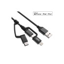 InLine® 3-in-1 USB Cable, USB AM to Micro-USB + USB Type-C + Lightning, black/aluminium, 1.5m MFi-Certified