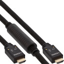 InLine® HDMI Aktiv-Kabel, HDMI-High Speed mit Ethernet, 4K2K, Stecker / Stecker, schwarz / gold, Nylon Geflecht Mantel 25m