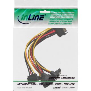 InLine SATA Power 1 to 4 Cable Socket to 4x SATA plug angled with latches 0.3m