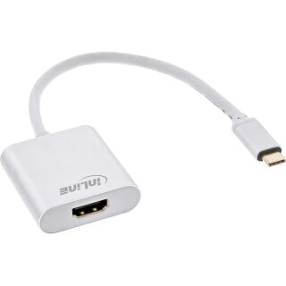 InLine USB Display Konverter, USB-C Stecker zu HDMI Buchse (DP Alt Mode), 4K/60Hz, silber, 0.2m