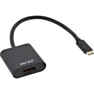 InLine® USB Display Konverter, USB-C Stecker zu DisplayPort Buchse (DP Alt Mode), 4K/60Hz, schwarz, 0.2m