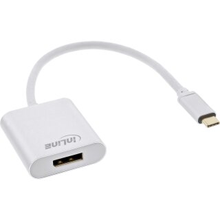 InLine® USB Display Konverter, USB Typ-C Stecker zu DisplayPort Buchse (DP Alt Mode), 4K/60Hz, silber, 0.2m