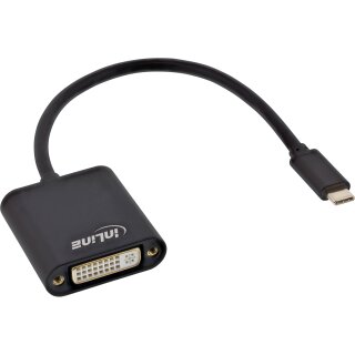 InLine USB Display Konverter, USB-C Stecker zu DVI Buchse (DP Alt Mode), schwarz, 0.2m