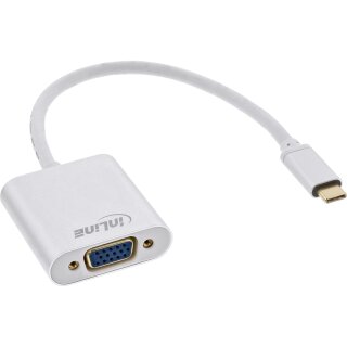 InLine® USB Display Konverter, USB Typ-C Stecker zu VGA Buchse (DP Alt Mode), silber, 0.2m