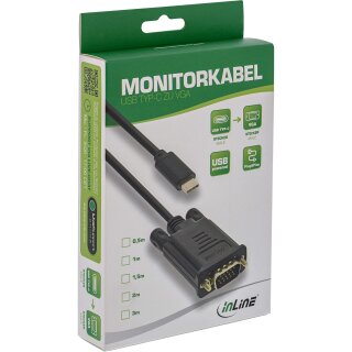 InLine USB Display Kabel, USB-C Stecker zu VGA Stecker (DP Alt Mode), schwarz, 2m