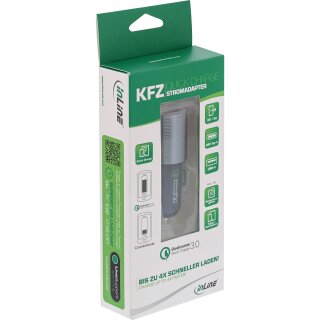 InLine® USB KFZ Ladegerät Stromadapter Quick Charge 3.0, 12/24VDC zu 5V DC/3A, USB-A + USB Typ-C, schwarz