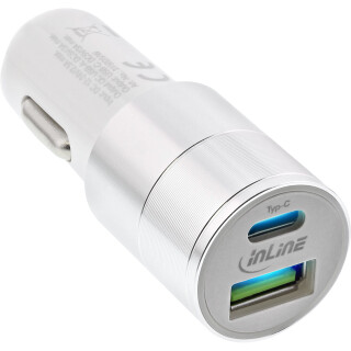 InLine USB KFZ Ladegert Stromadapter Quick Charge 3.0, 12/24VDC zu 5V DC/3A, USB-A + USB-C, wei