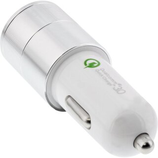 InLine® USB KFZ Ladegerät Stromadapter Quick Charge 3.0, 12/24VDC zu 5V DC/3A, USB-A + USB Typ-C, weiß