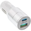 InLine® USB car charger power-adaptor Quick Charge 3.0, 12/24VDC -> 5V DC/3A, USB-A + USB Type-C, white