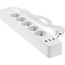 InLine® Power Strip 5 Port with QC USB, 5x Type F German with switch and child safety white 1.5m