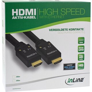 InLine® HDMI Aktiv-Kabel, HDMI-High Speed mit Ethernet, 4K2K, Stecker / Stecker, schwarz / gold, 20m
