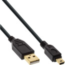 InLine® USB 2.0 mini cable, USB A male to mini-B male (5pin), black/gold, 0.3m