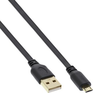 InLine Micro-USB 2.0 Flachkabel, USB-A Stecker an Micro-B Stecker, 0,3m