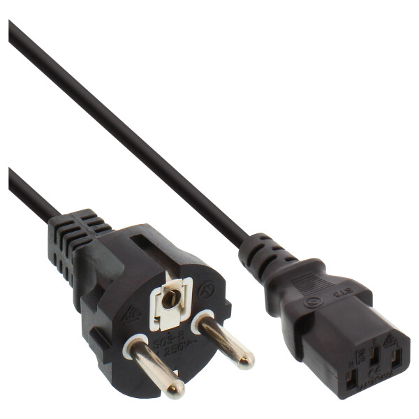 InLine® Power cable, Schutzkontakt straight to 3pin IEC C13, black, 0.3m