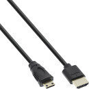 InLine® HDMI Superslim Kabel A an C, HDMI-High Speed mit Ethernet, Premium, schwarz / gold, 0,3m