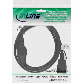InLine® Netzkabelverlängerung, Warmgerätestecker gerade C15 auf Buchse gerade C14, 0,5m, schwarz