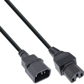InLine® Power cable extension, hot condition connector IEC-C15 straight to IEC-C14 straight, 0.5m, black