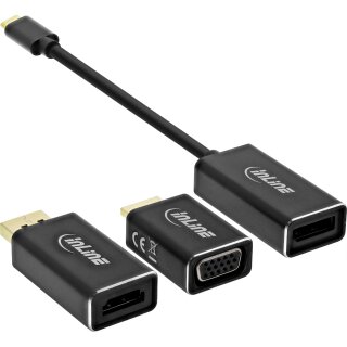 InLine® USB Display Konverter Set 6-in-1, USB Typ-C Stecker zu DisplayPort, HDMI, VGA (DP Alt Mode), 4K/60Hz, schwarz, 0.2m