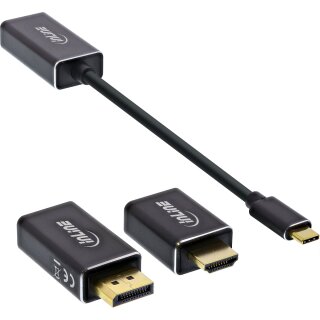 InLine® USB Display Konverter Set 6-in-1, USB Typ-C Stecker zu DisplayPort, HDMI, VGA (DP Alt Mode), 4K2K, schwarz, 0.2m