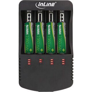 InLine® Ladegerät für Lithium und NiCd+NiMH Akkus, mit Powerbank-Funktion
